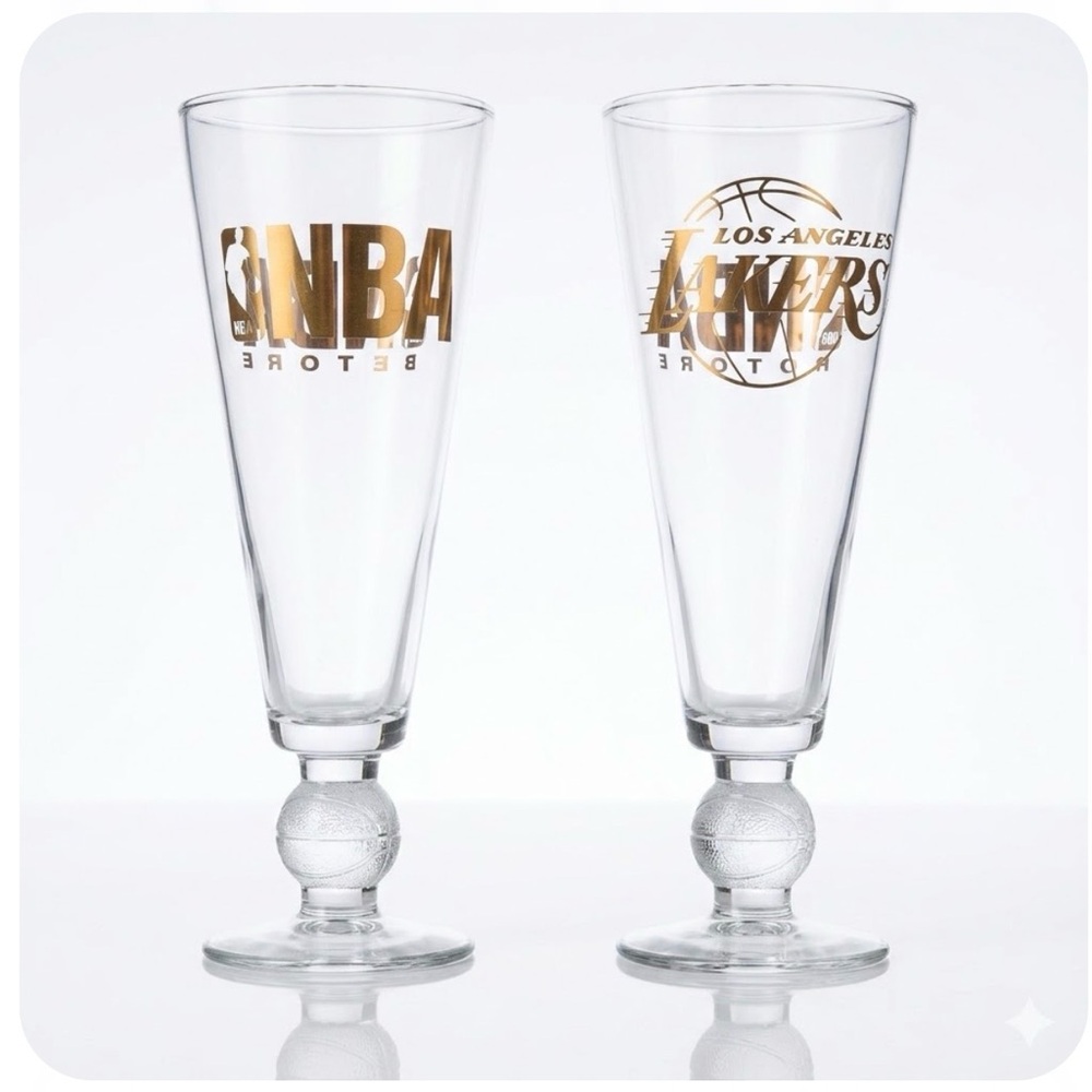NBA Store x Los Angeles Lakers Gold Glassware Set - Basketball Stem - Set of 2